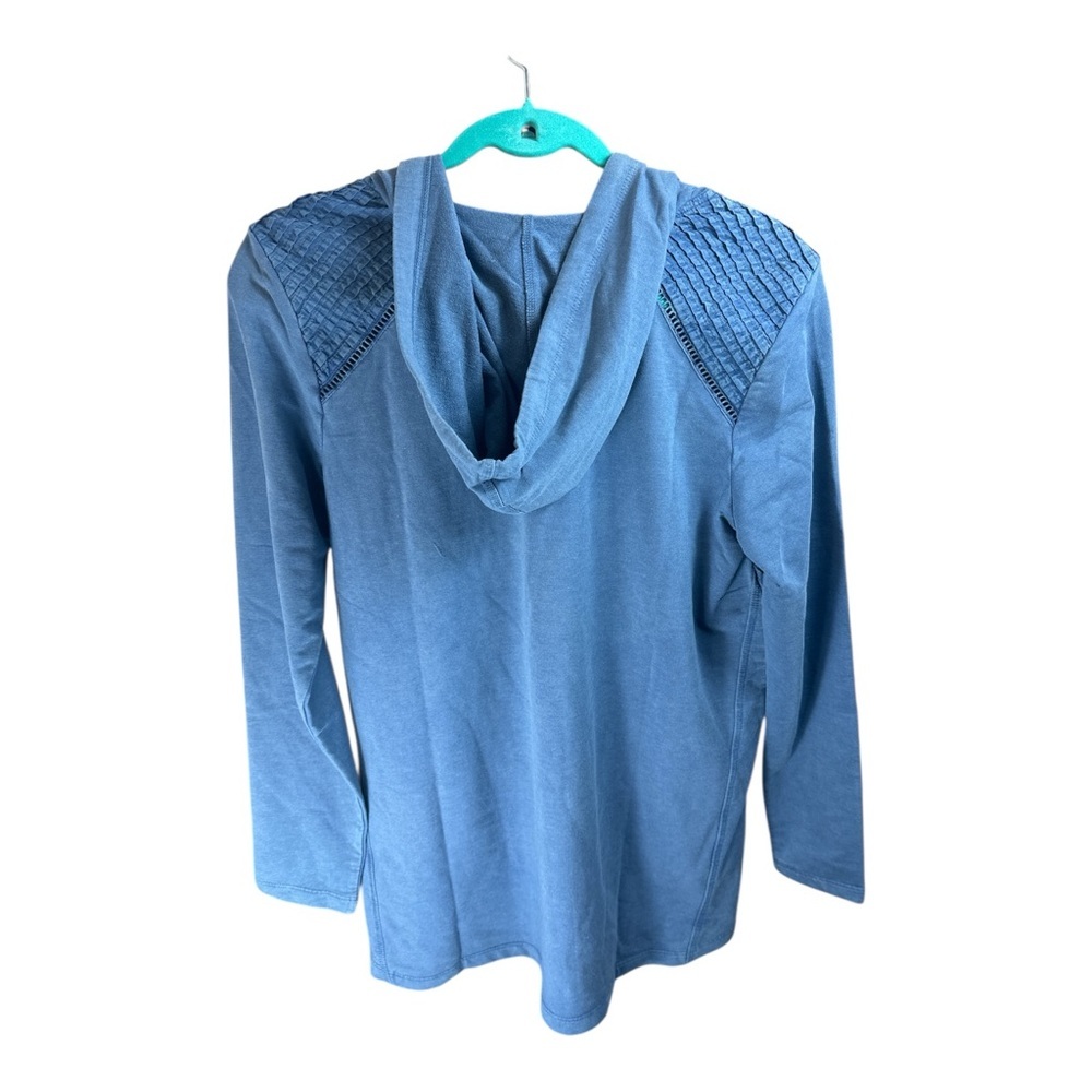 LOGO Life by Lori Goldstein French Terry Pullover Hoodie w Pintuck Steel Blue S - Picture 4 of 8